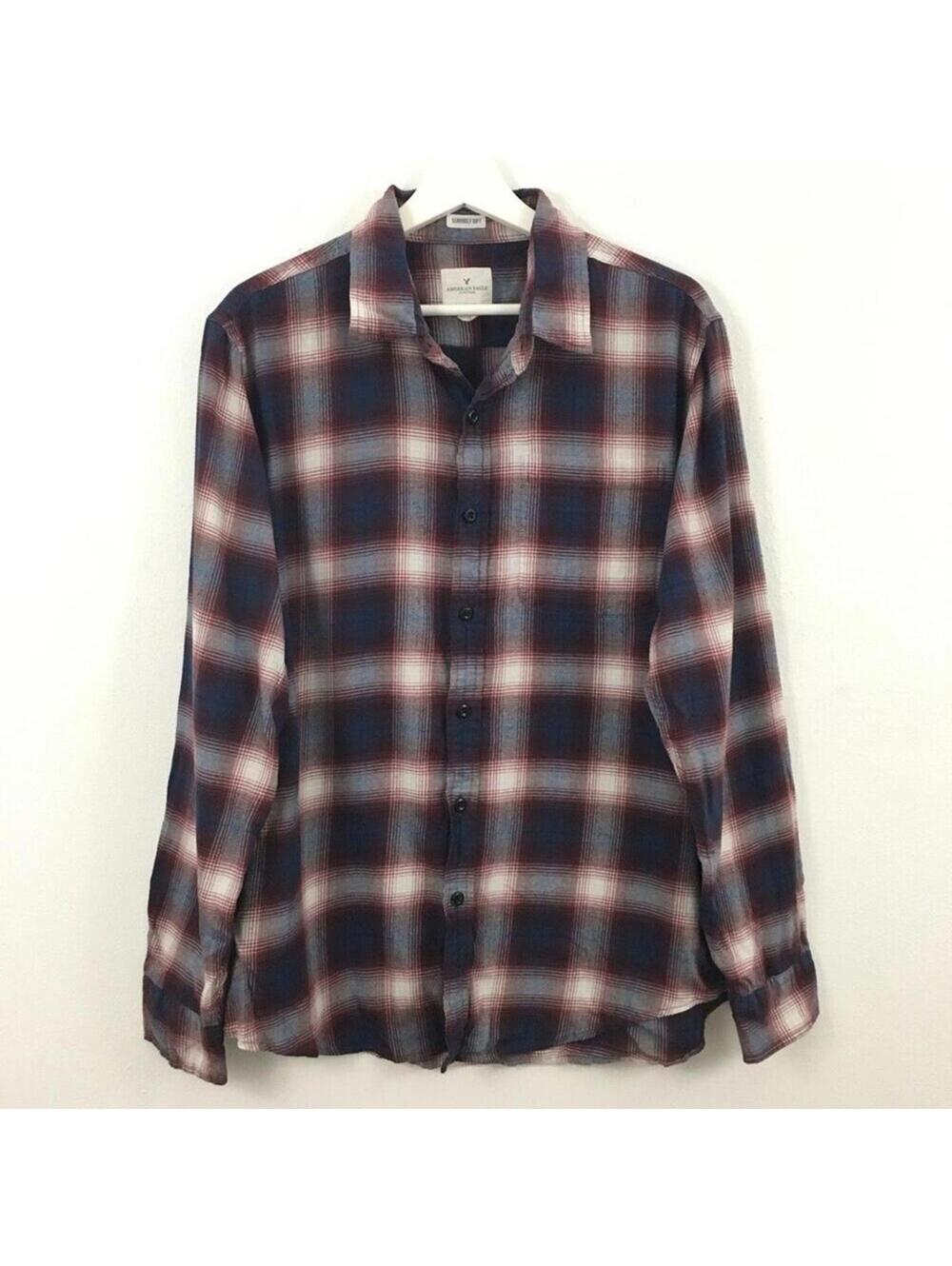 American Eagle Men’s Plaid Button Down Long Sleeve Shirt Size L